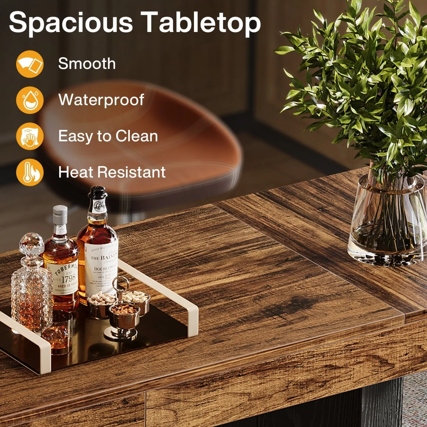70.9" Home Bar Table, Counter Height Pub Table with Sturdy Base