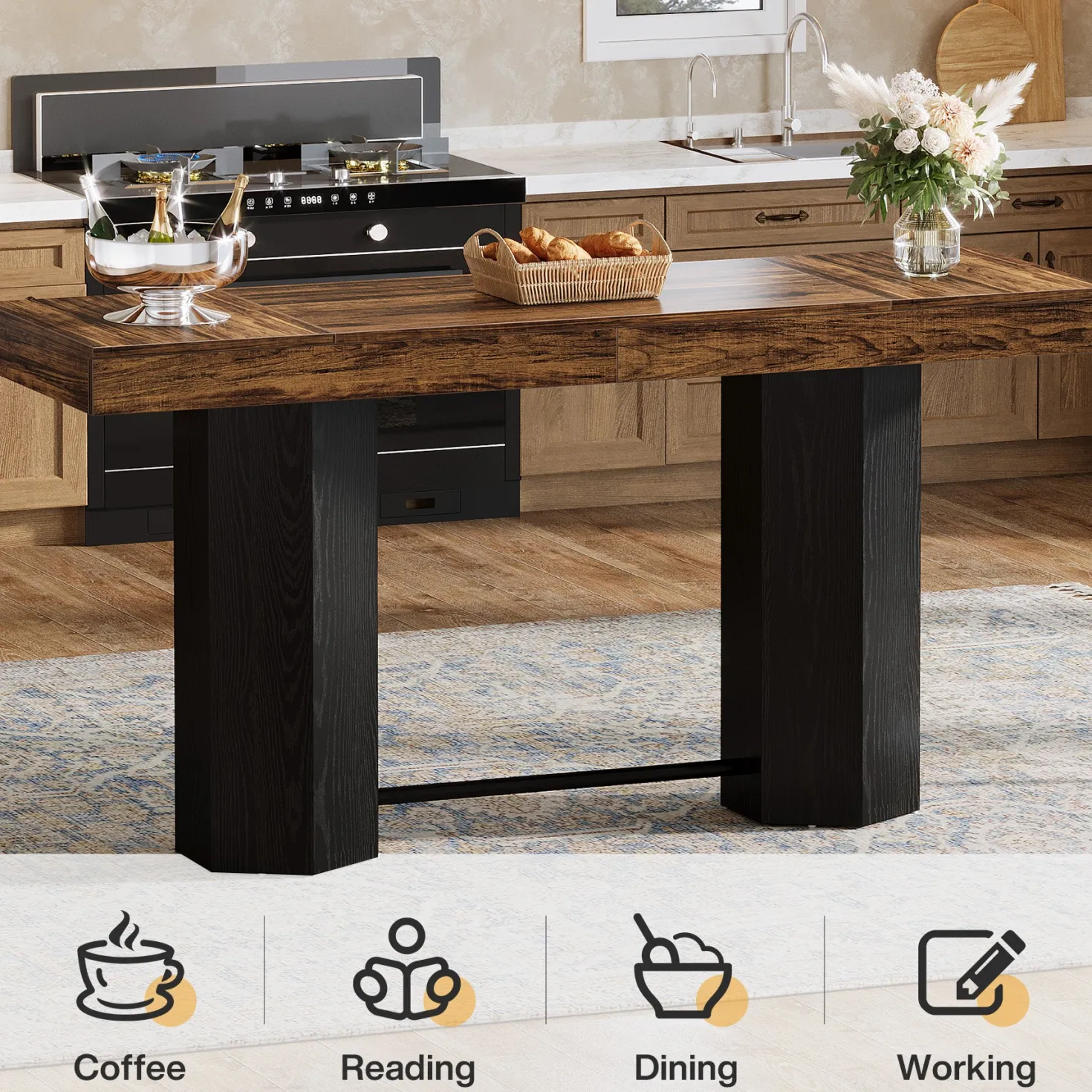 70.9" Home Bar Table, Counter Height Pub Table with Sturdy Base