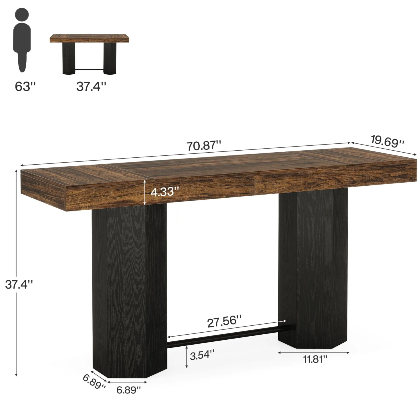 70.9" Home Bar Table, Counter Height Pub Table with Sturdy Base