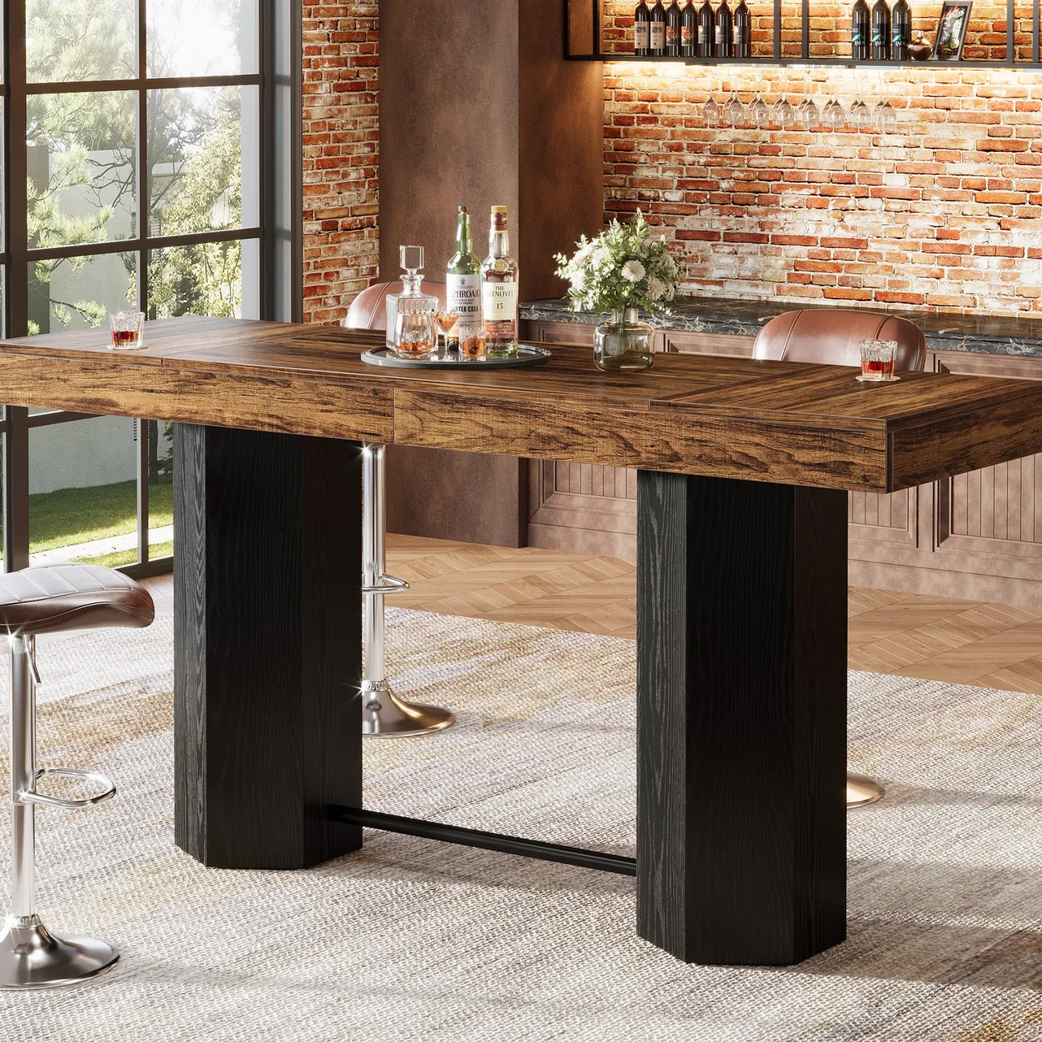 70.9" Home Bar Table, Counter Height Pub Table with Sturdy Base