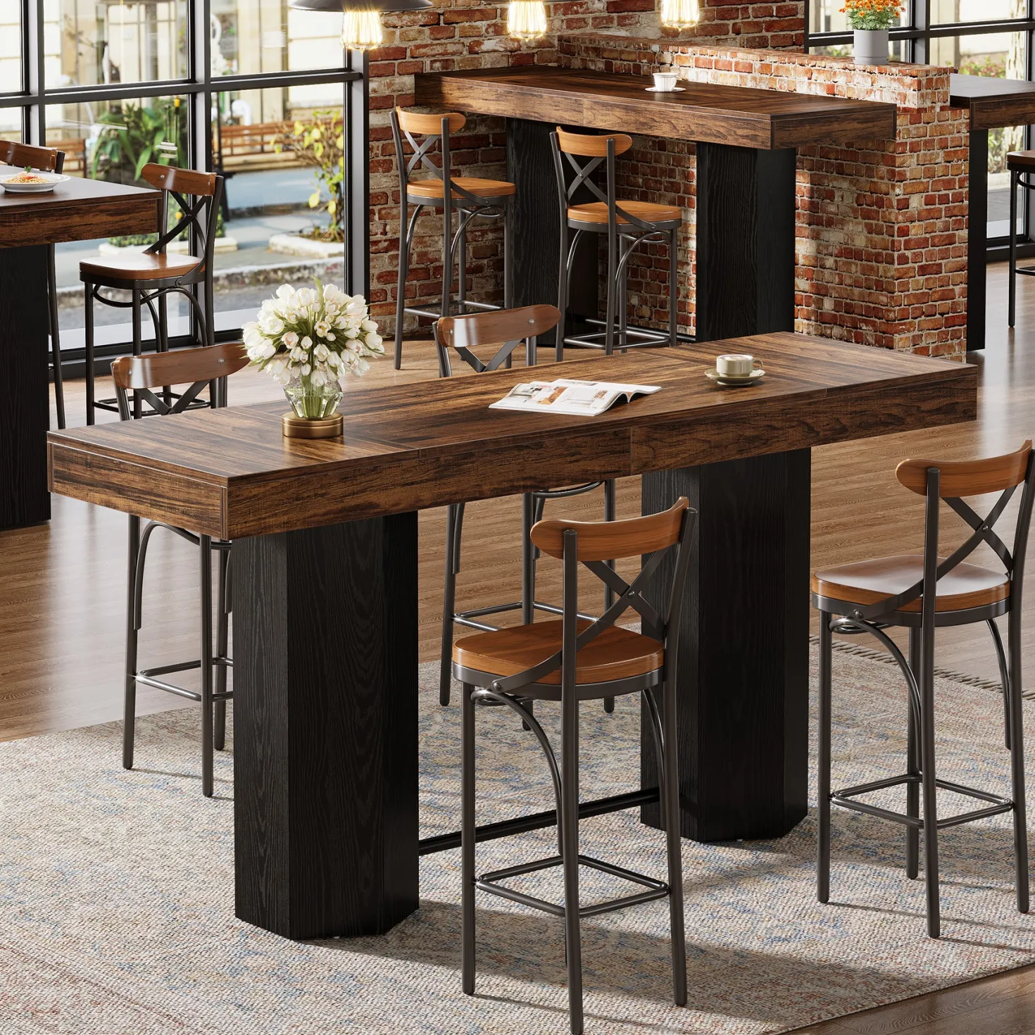70.9" Home Bar Table, Counter Height Pub Table with Sturdy Base