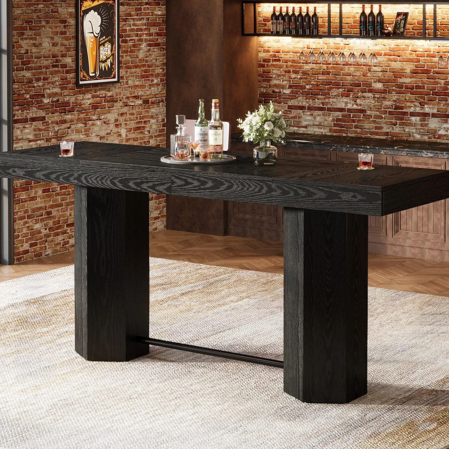 70.9" Home Bar Table, Counter Height Pub Table with Sturdy Base