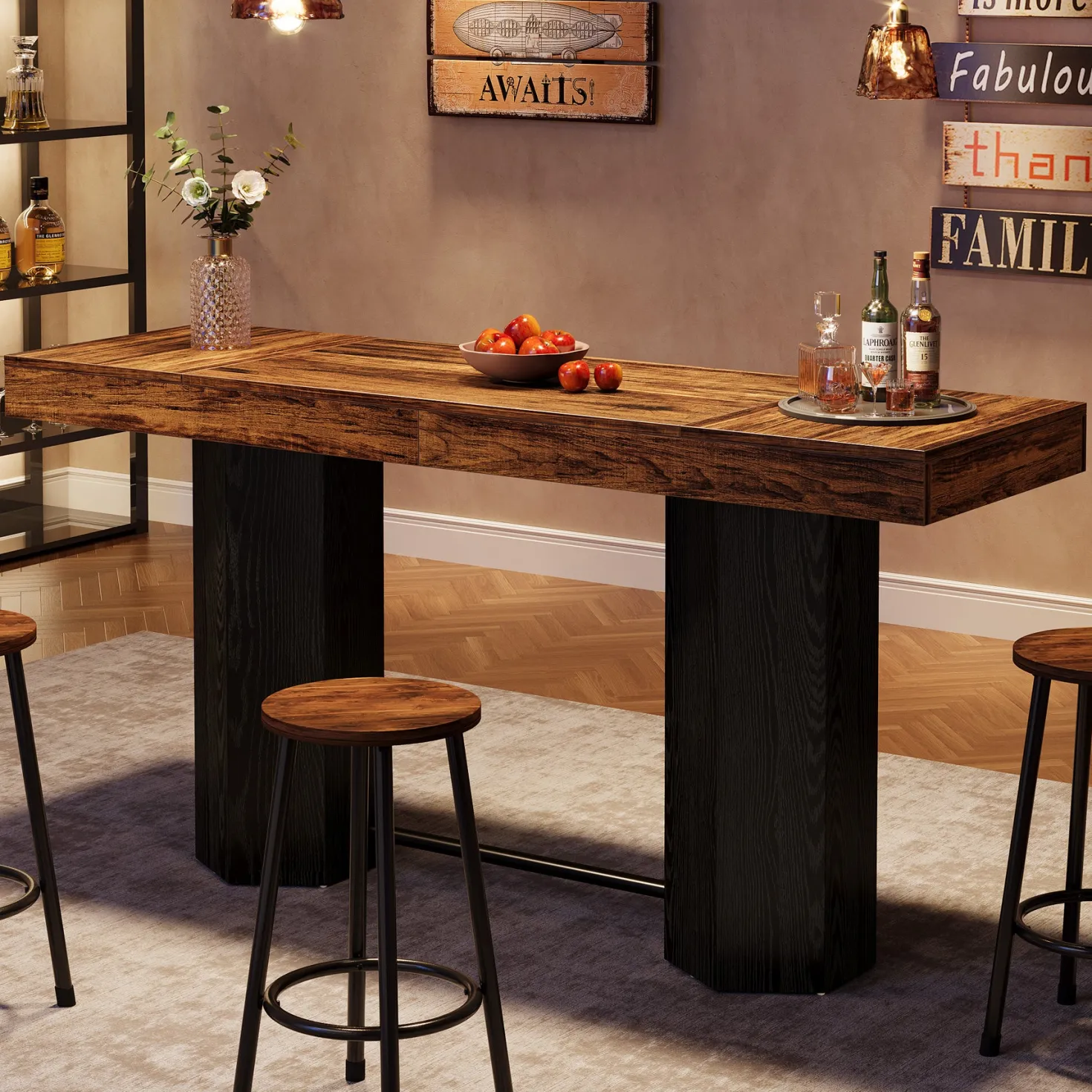70.9" Home Bar Table, Counter Height Pub Table with Sturdy Base