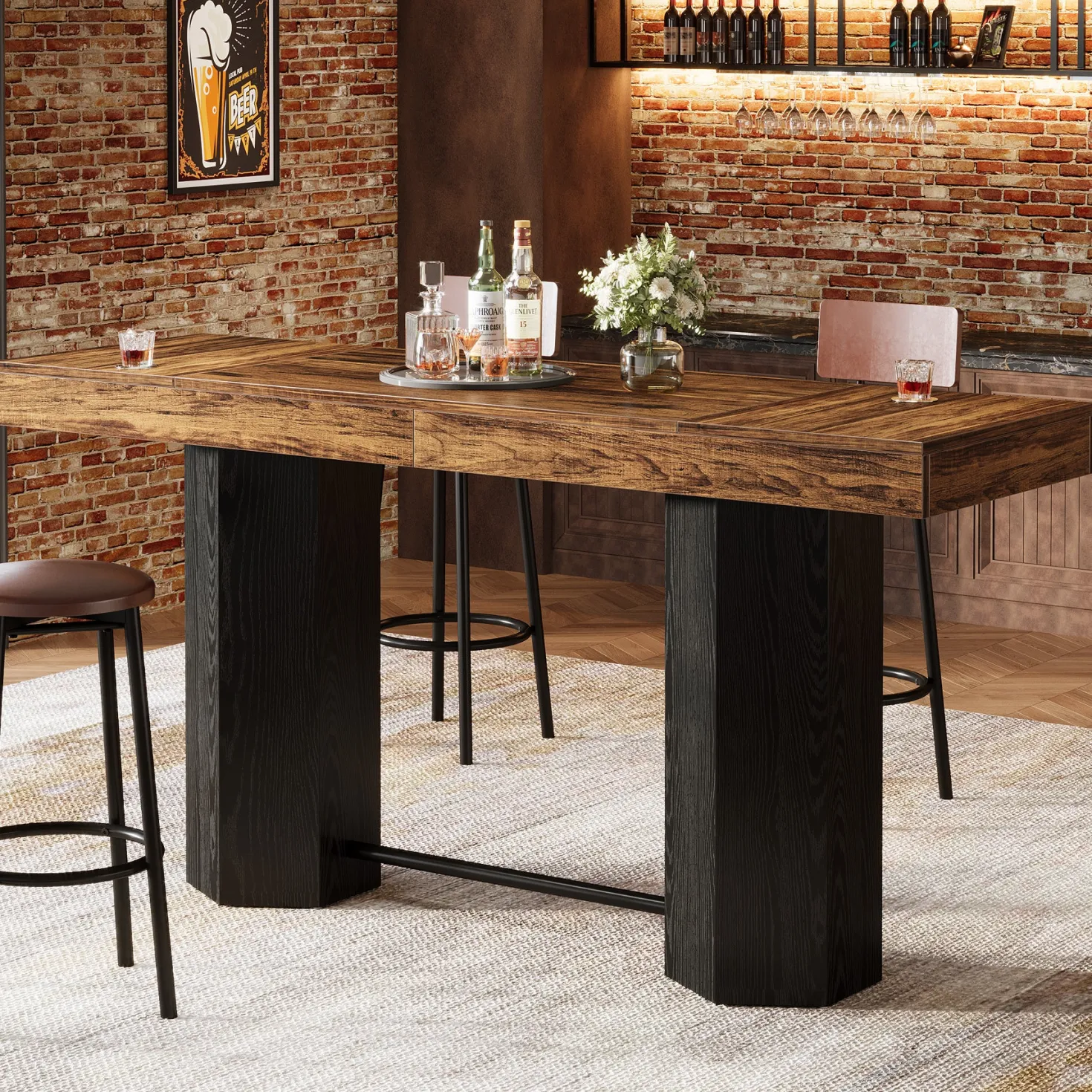 70.9" Home Bar Table, Counter Height Pub Table with Sturdy Base