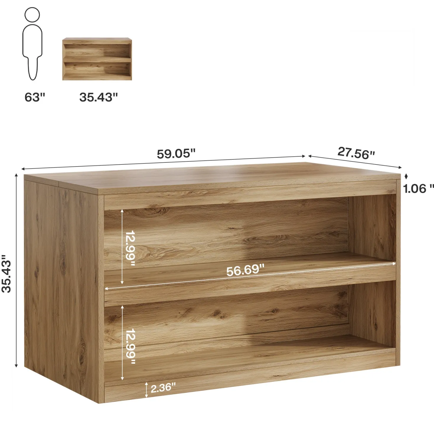 59" Home Bar Table, Rectangular Pub Table Coffee Bar Cabinet with 2-Tier Open Shelves