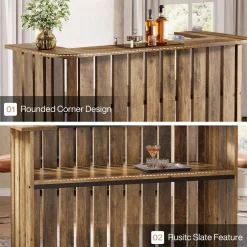 63" Home Bar Unit, Farmhouse Liquor Bar Table with 2-Tier Shelves