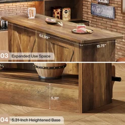 63" Home Bar Unit, 2-Tier Bar Table Coffee Cabinet with Footrest