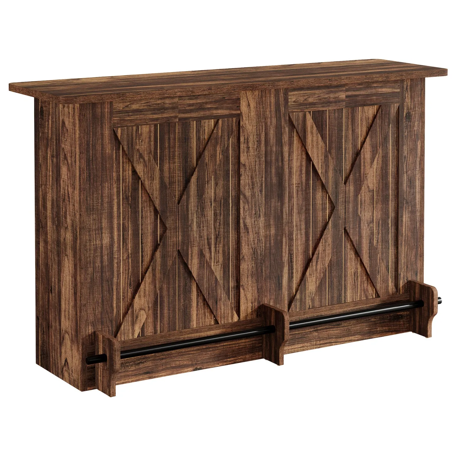 63" Home Bar Unit, 2-Tier Bar Table Coffee Cabinet with Footrest