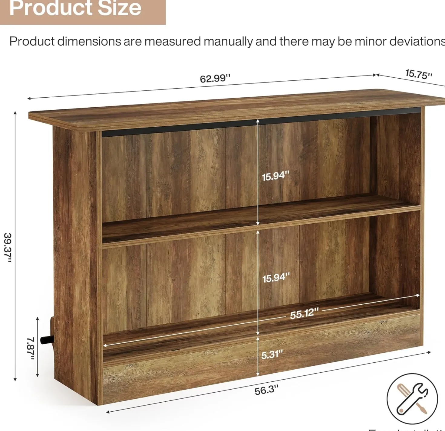 63" Home Bar Unit, 2-Tier Bar Table Coffee Cabinet with Footrest