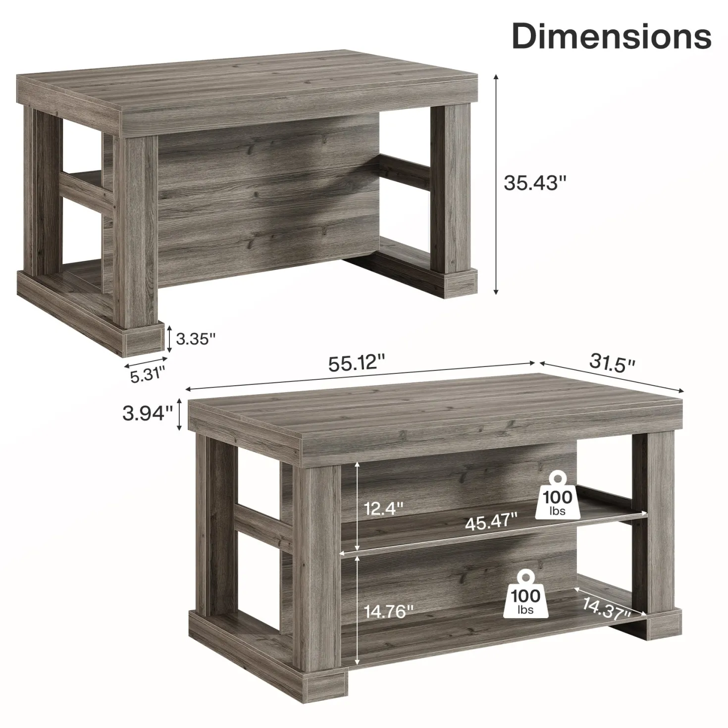 55" Home Bar Unit, 3-Tier Pub Table Liquor Cabinet with Storage Shelves