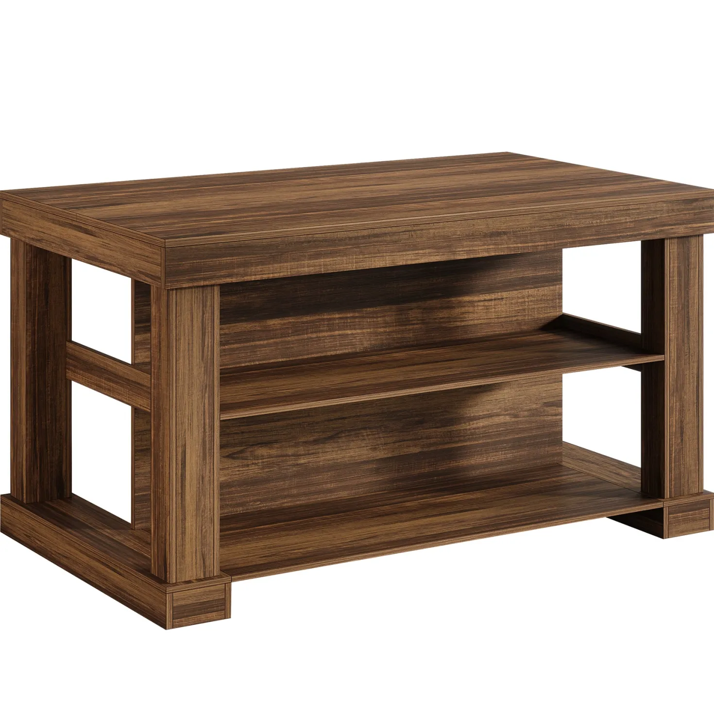 55" Home Bar Unit, 3-Tier Pub Table Liquor Cabinet with Storage Shelves
