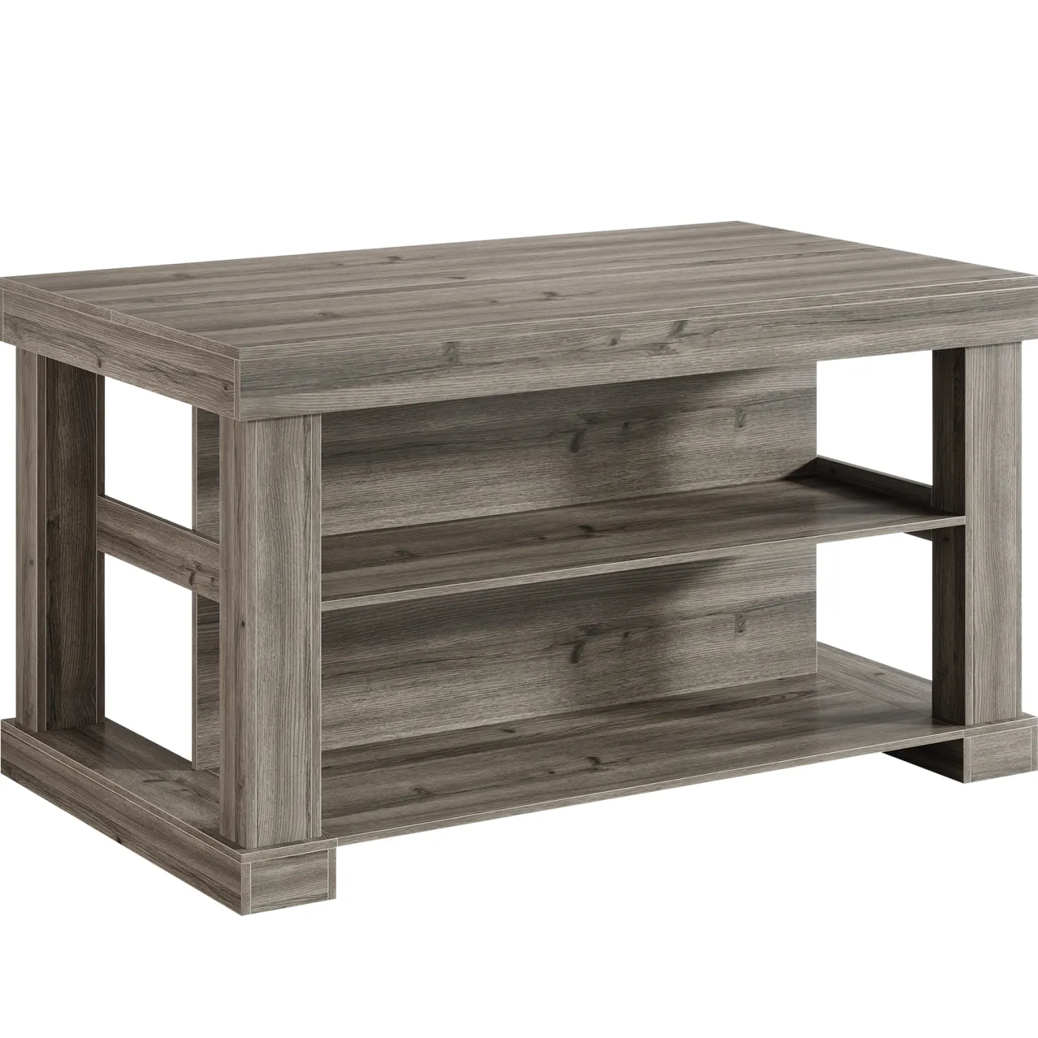 55" Home Bar Unit, 3-Tier Pub Table Liquor Cabinet with Storage Shelves