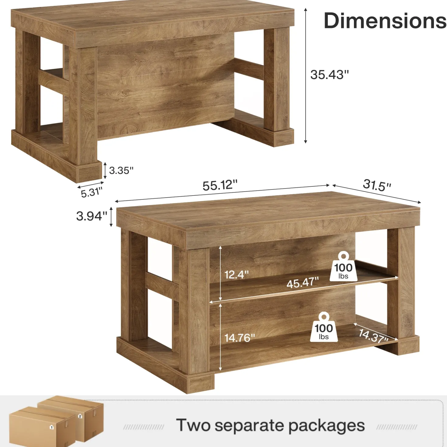55" Home Bar Unit, 3-Tier Pub Table Liquor Cabinet with Storage Shelves