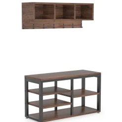 5 IN 1 Coat Rack Shoe Bench Set, Hall Tree with Wall Mounted Shelf