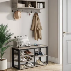 5 IN 1 Coat Rack Shoe Bench Set, Hall Tree with Wall Mounted Shelf