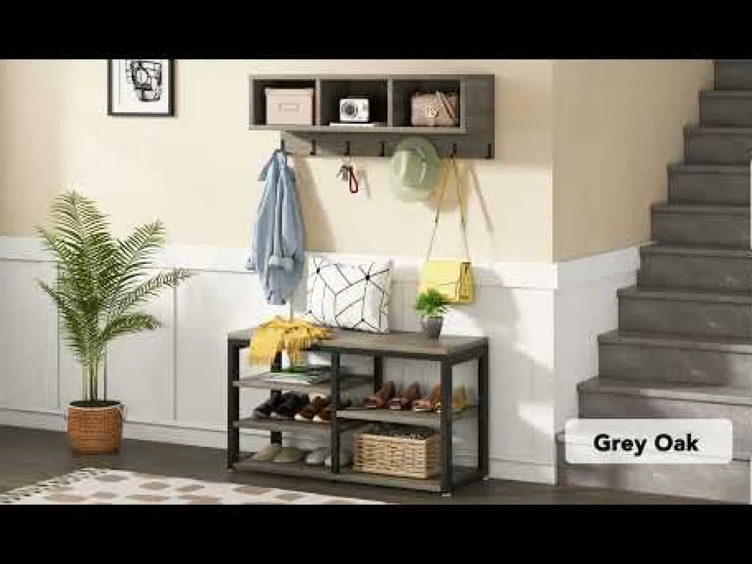 5 IN 1 Coat Rack Shoe Bench Set, Hall Tree with Wall Mounted Shelf