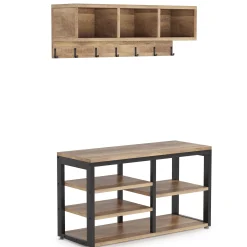 5 IN 1 Coat Rack Shoe Bench Set, Hall Tree with Wall Mounted Shelf