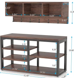5 IN 1 Coat Rack Shoe Bench Set, Hall Tree with Wall Mounted Shelf