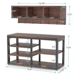 5 IN 1 Coat Rack Shoe Bench Set, Hall Tree with Wall Mounted Shelf