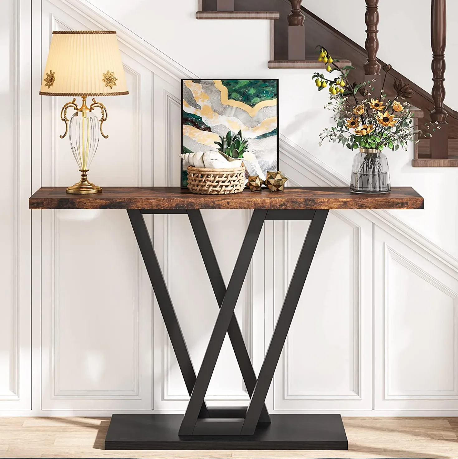 43 Inch Console Table, Industrial Entryway Hallway Table