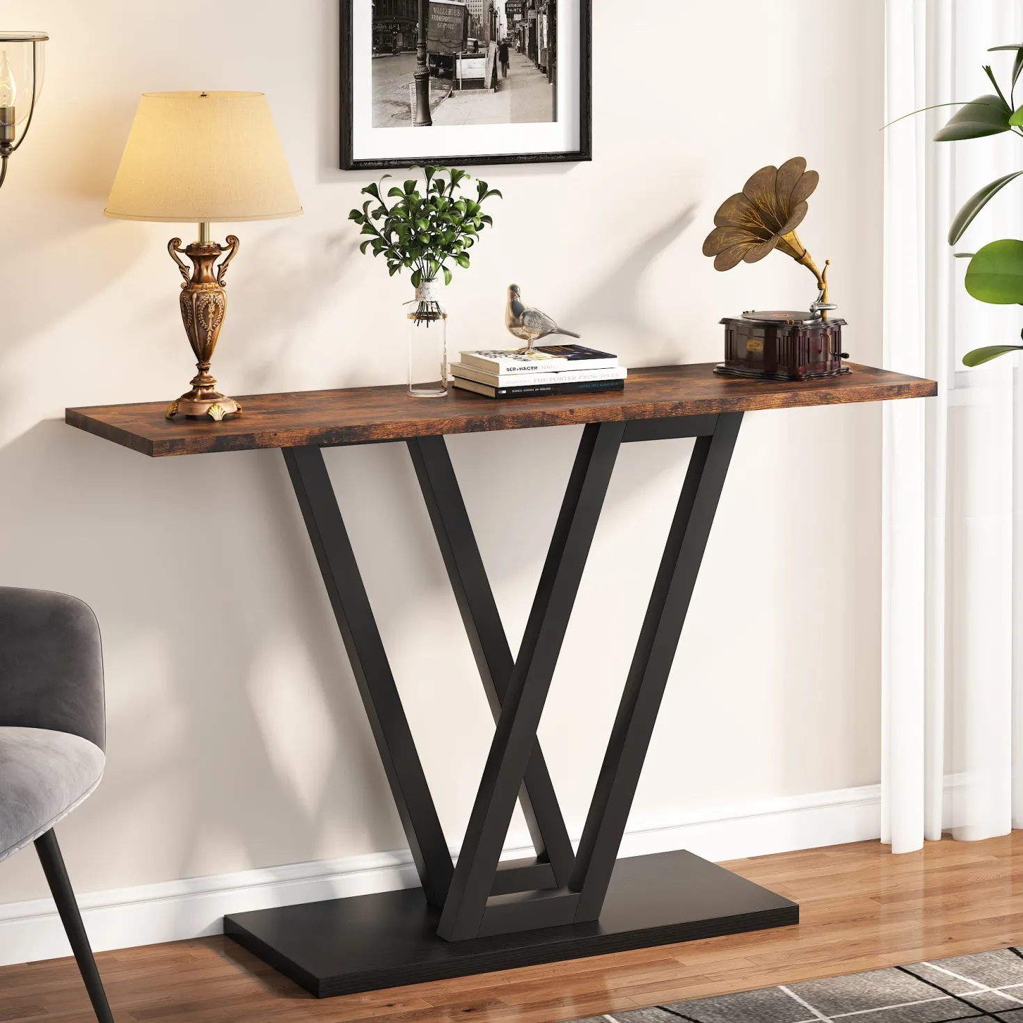 43 Inch Console Table, Industrial Entryway Hallway Table