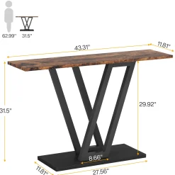 43 Inch Console Table, Industrial Entryway Hallway Table