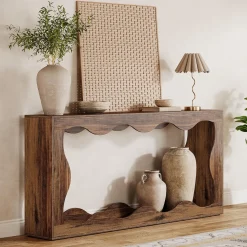 63 Inch Farmhouse Console Table with Storage, Narrow Sofa Table for Living Room and Entryway