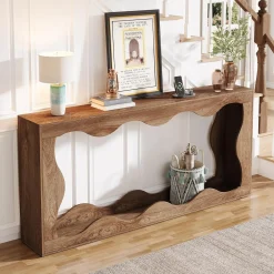 63 Inch Farmhouse Console Table with Storage, Narrow Sofa Table for Living Room and Entryway