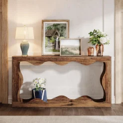 63 Inch Farmhouse Console Table with Storage, Narrow Sofa Table for Living Room and Entryway