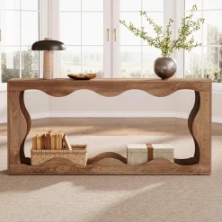 63 Inch Farmhouse Console Table with Storage, Narrow Sofa Table for Living Room and Entryway