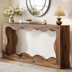63 Inch Farmhouse Console Table with Storage, Narrow Sofa Table for Living Room and Entryway