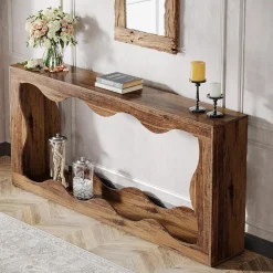 63 Inch Farmhouse Console Table with Storage, Narrow Sofa Table for Living Room and Entryway
