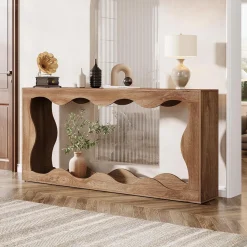 63 Inch Farmhouse Console Table with Storage, Narrow Sofa Table for Living Room and Entryway
