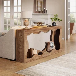 63 Inch Farmhouse Console Table with Storage, Narrow Sofa Table for Living Room and Entryway