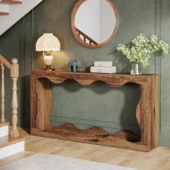 63 Inch Farmhouse Console Table with Storage, Narrow Sofa Table for Living Room and Entryway