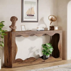 63 Inch Farmhouse Console Table with Storage, Narrow Sofa Table for Living Room and Entryway