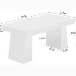 55 Inch Farmhouse Double Pedestal Dining Table, Rectangular Table for 4-6 in Small Spaces