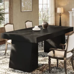 55 Inch Farmhouse Double Pedestal Dining Table, Rectangular Table for 4-6 in Small Spaces