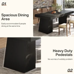 55 Inch Farmhouse Double Pedestal Dining Table, Rectangular Table for 4-6 in Small Spaces