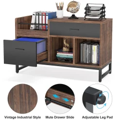 39 inch File Cabinet, Rustic Lateral Filing Cabinet with 2 Drawers