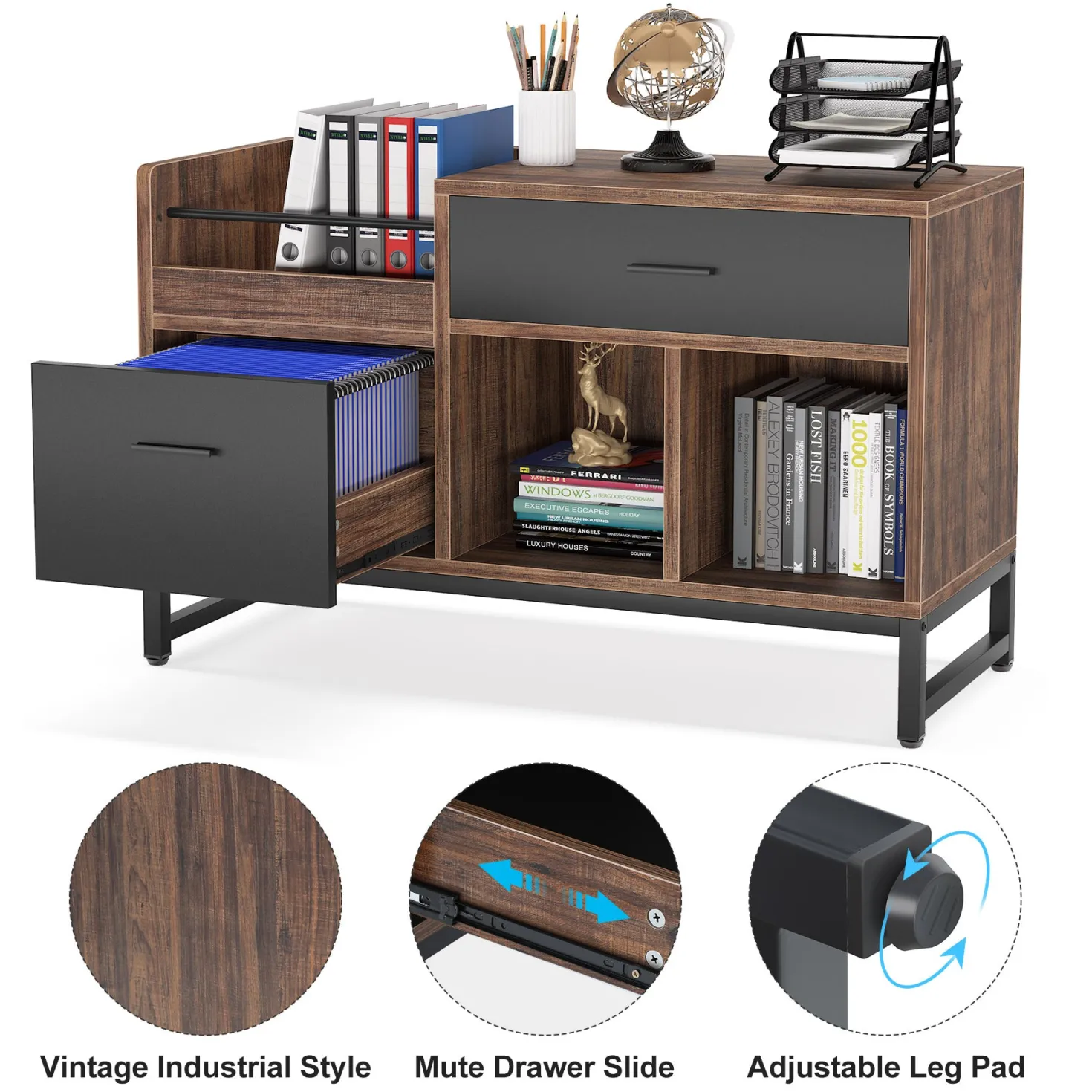 39 inch File Cabinet, Rustic Lateral Filing Cabinet with 2 Drawers