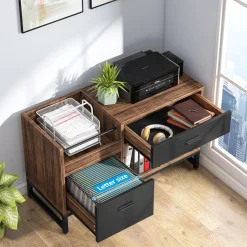 39 inch File Cabinet, Rustic Lateral Filing Cabinet with 2 Drawers