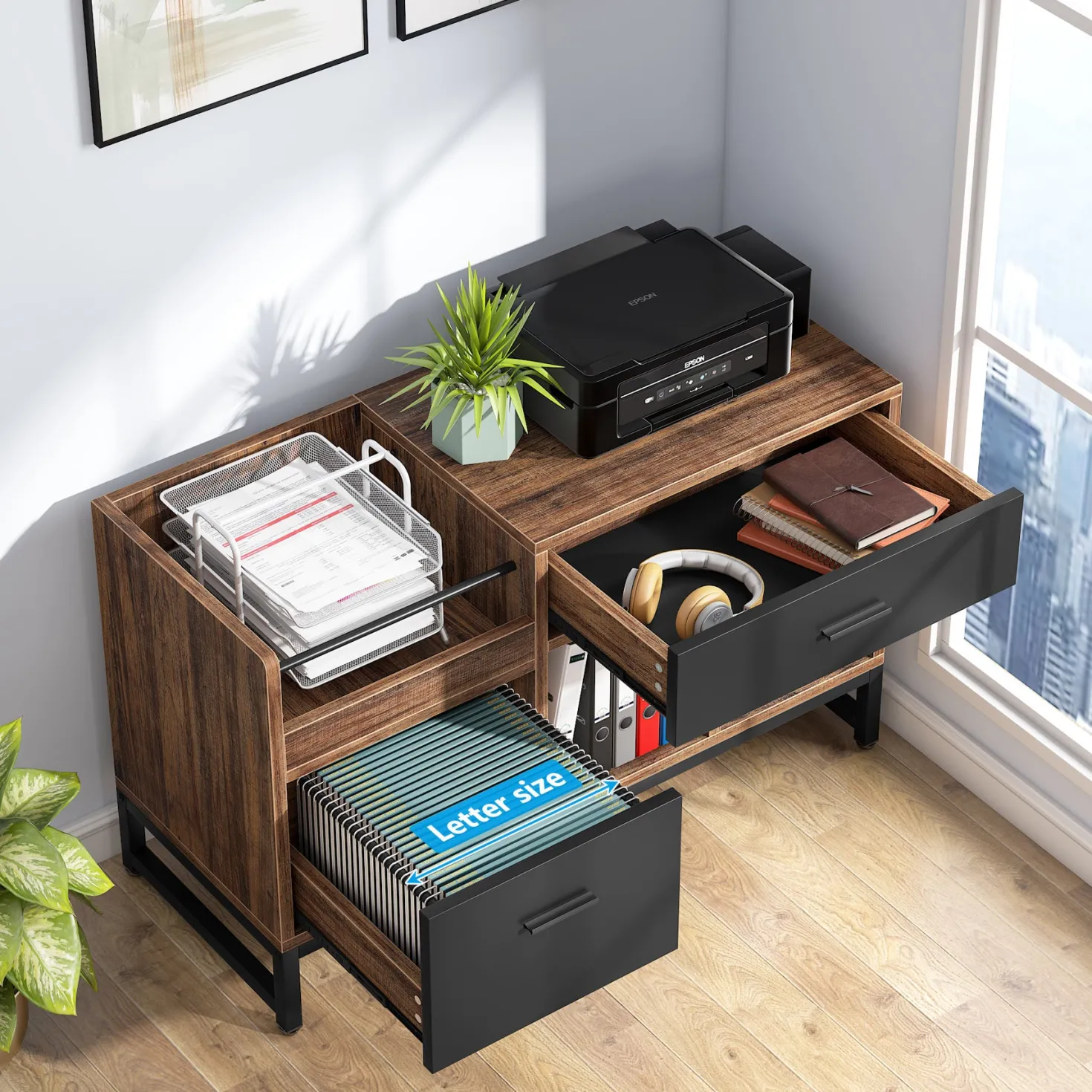 39 inch File Cabinet, Rustic Lateral Filing Cabinet with 2 Drawers