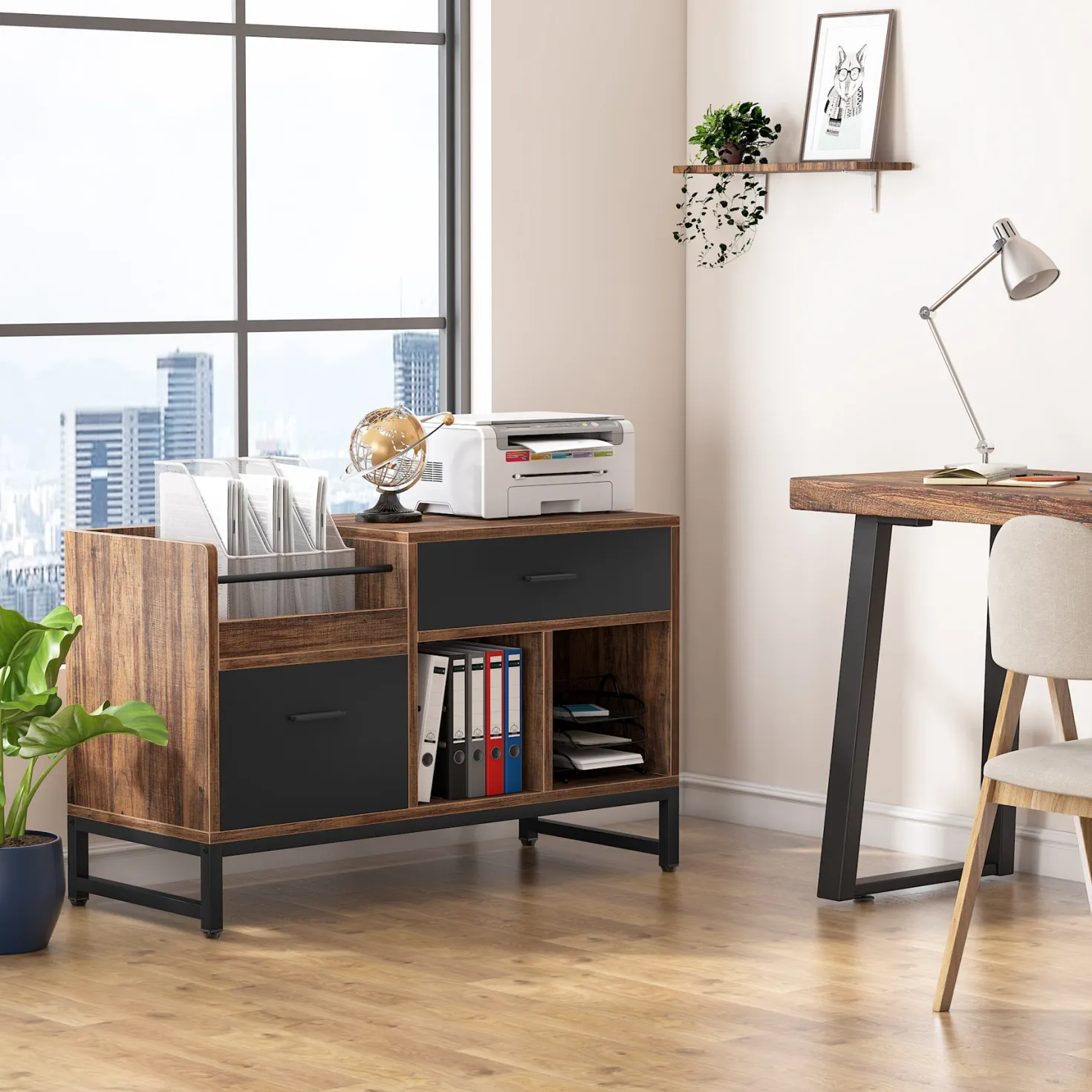 39 inch File Cabinet, Rustic Lateral Filing Cabinet with 2 Drawers