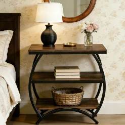 23 Inch Narrow End Table with Storage, 3 Tier Side Table for Living Room Bedroom Small Spaces