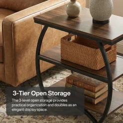 23 Inch Narrow End Table with Storage, 3 Tier Side Table for Living Room Bedroom Small Spaces