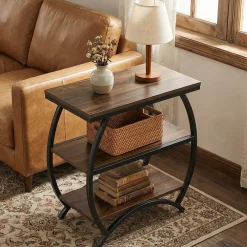 23 Inch Narrow End Table with Storage, 3 Tier Side Table for Living Room Bedroom Small Spaces