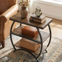 23 Inch Narrow End Table with Storage, 3 Tier Side Table for Living Room Bedroom Small Spaces