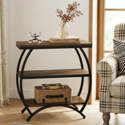 23 Inch Narrow End Table with Storage, 3 Tier Side Table for Living Room Bedroom Small Spaces