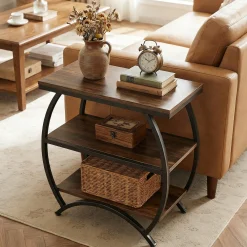23 Inch Narrow End Table with Storage, 3 Tier Side Table for Living Room Bedroom Small Spaces